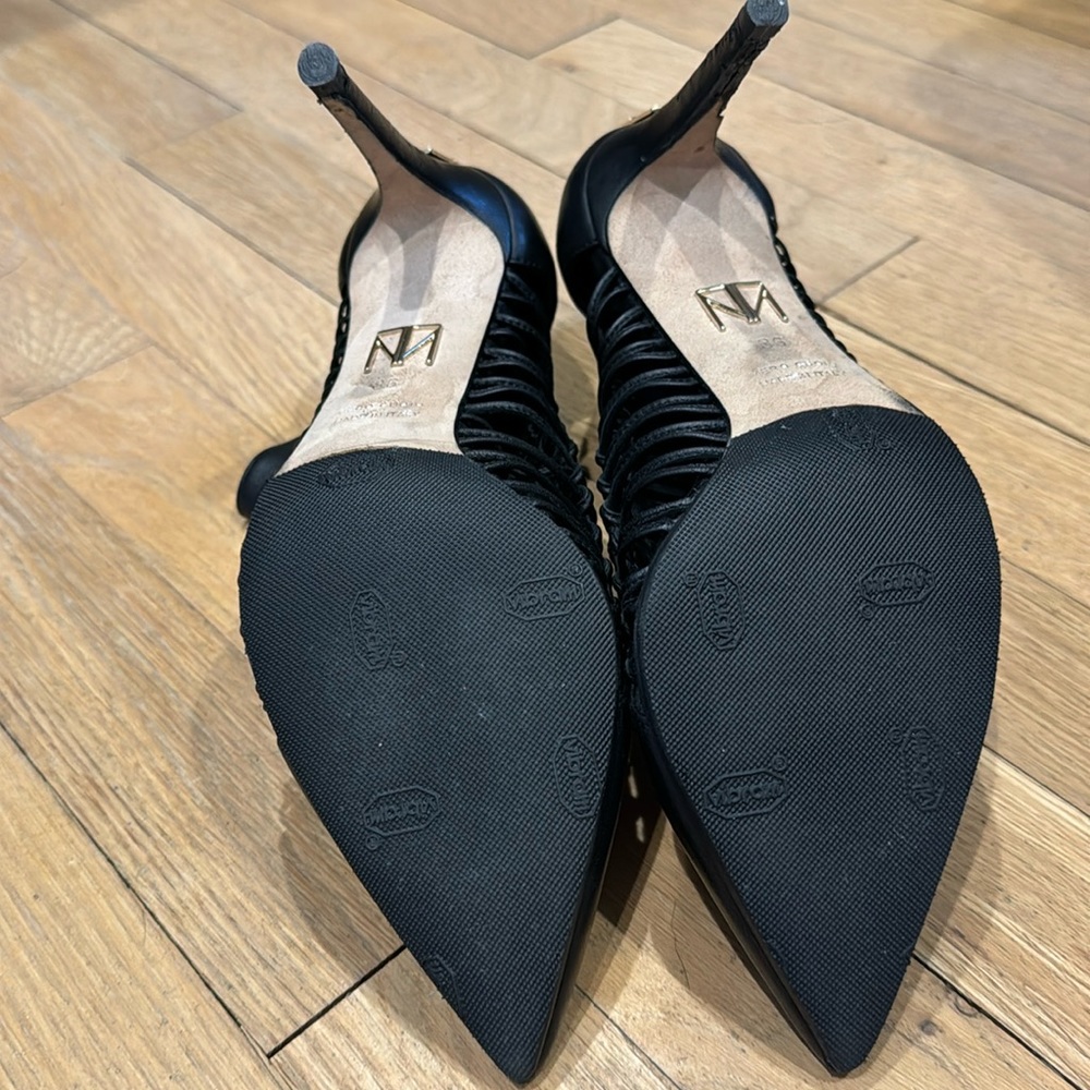 Black leather designer booties